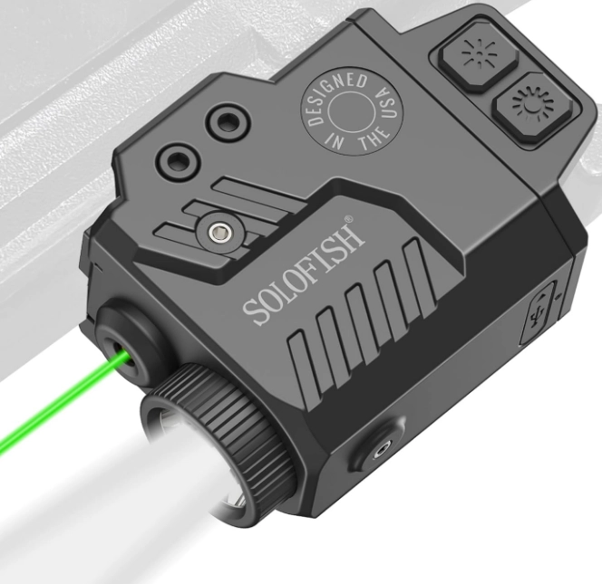 Solofish 800-lumen pistol light and green laser combo on a Picatinny rail