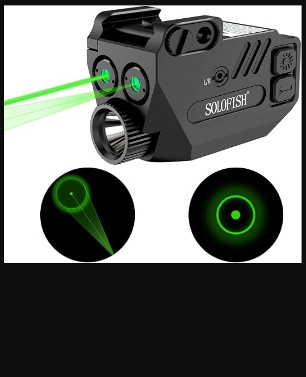Solofish pistol light and laser combo with green beam on a Picatinny rail