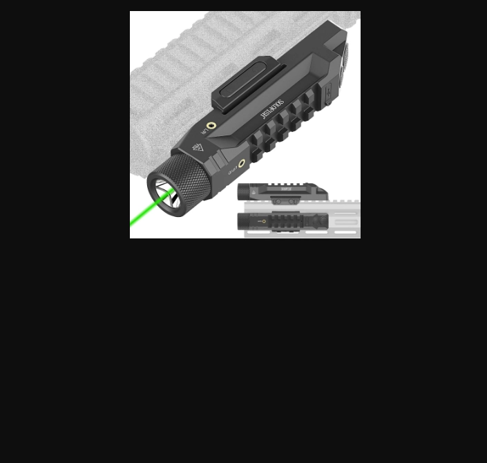 Solofish M-LOK tactical flashlight with green laser mounted on a rifle